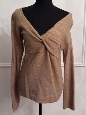 Helmut Lang Sweater L Hazelnut Brown Off Shoulder Wool Blend Bungee Strap NWT